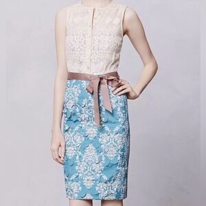 Byron Lars Cream and Blue Midi Dress